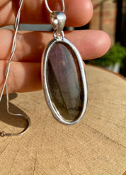 Rare Oval Purple Labradorite 925 Silver Pendant