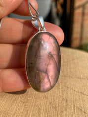 Rare Oval Purple Labradorite 925 Silver Pendant