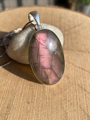 Rare Oval Purple Labradorite 925 Silver Pendant