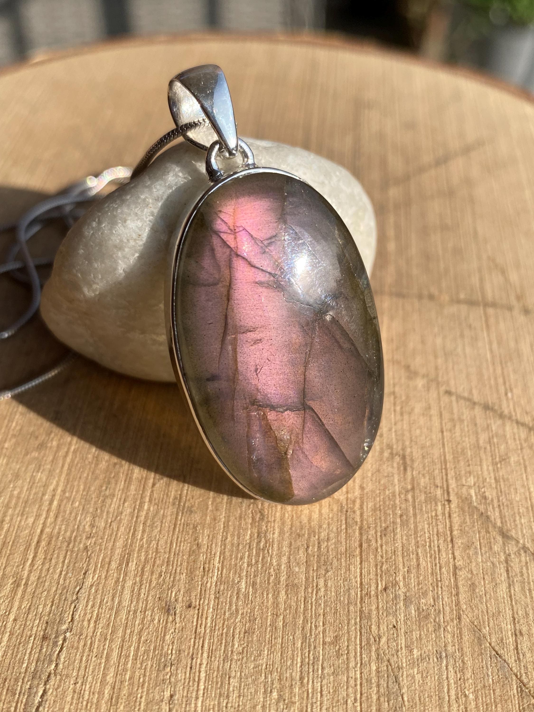 Rare Oval Purple Labradorite 925 Silver Pendant