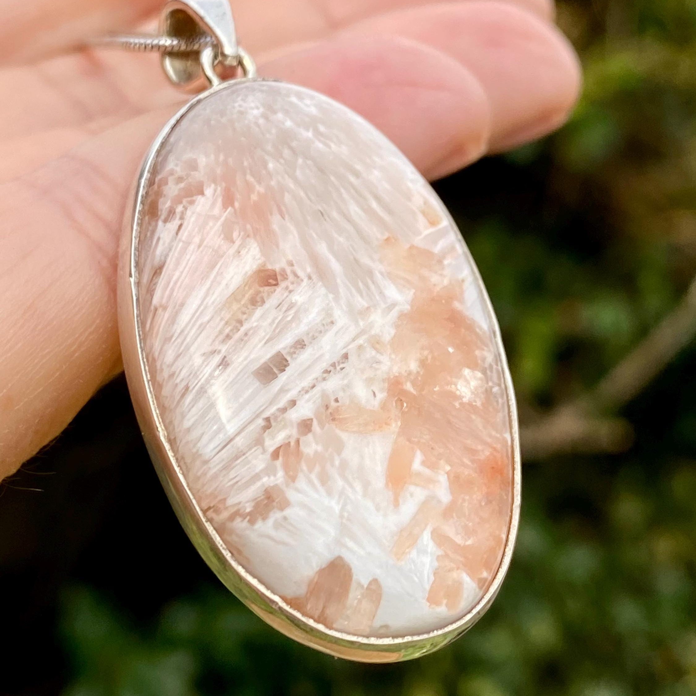 Peach Scolecite, Oval 43x26mm, 925 Sterling Silver, Handmade UK Gift