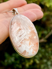 Peach Scolecite, Oval 43x26mm, 925 Sterling Silver, Handmade UK Gift