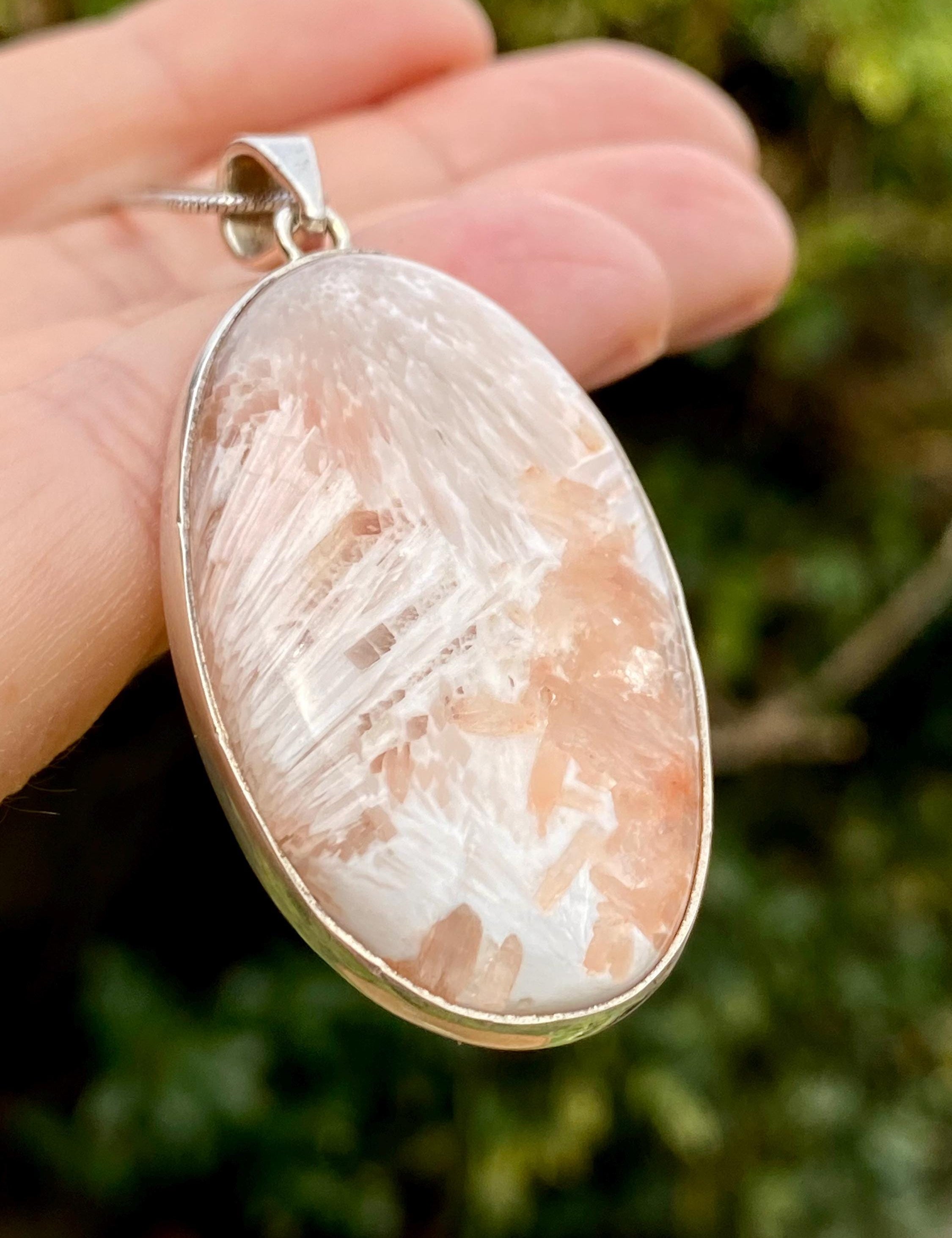 Peach Scolecite, Oval 43x26mm, 925 Sterling Silver, Handmade UK Gift