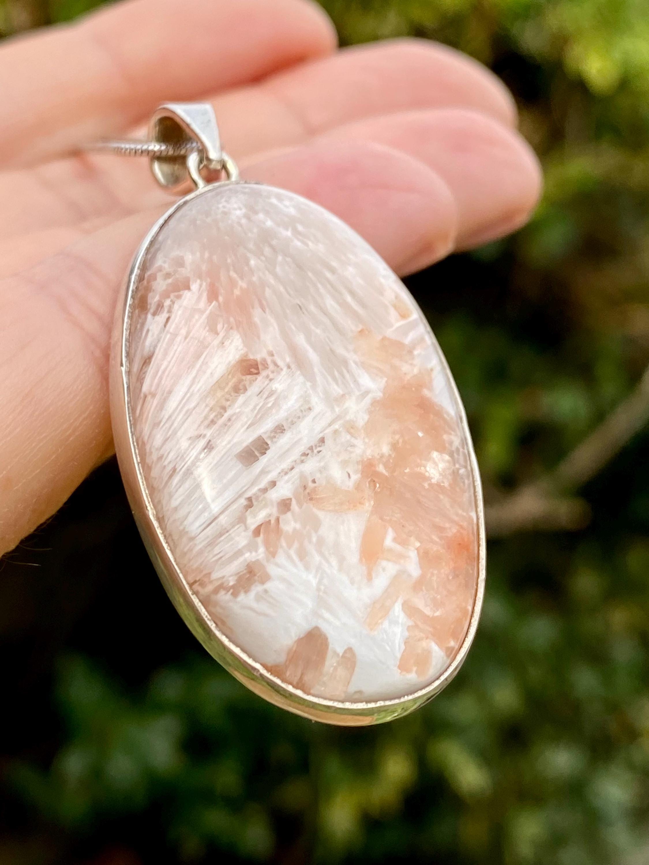 Peach Scolecite, Oval 43x26mm, 925 Sterling Silver, Handmade UK Gift