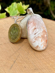 Peach Scolecite, Oval 43x26mm, 925 Sterling Silver, Handmade UK Gift