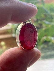 Raw Ruby 925 Sterling Silver Oval Pendant
