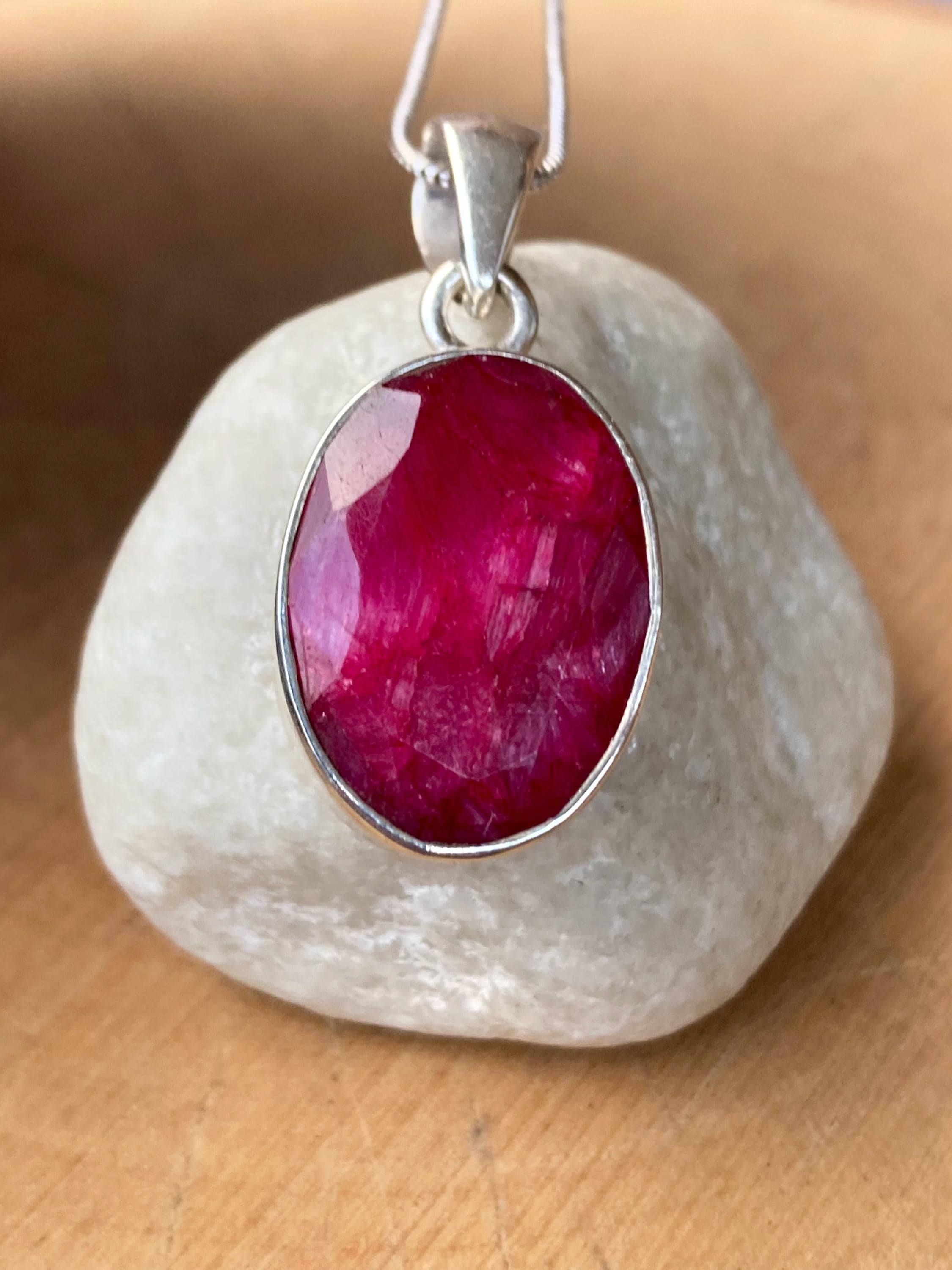 Raw Ruby 925 Sterling Silver Oval Pendant