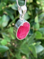 Raw Ruby 925 Sterling Silver Oval Pendant