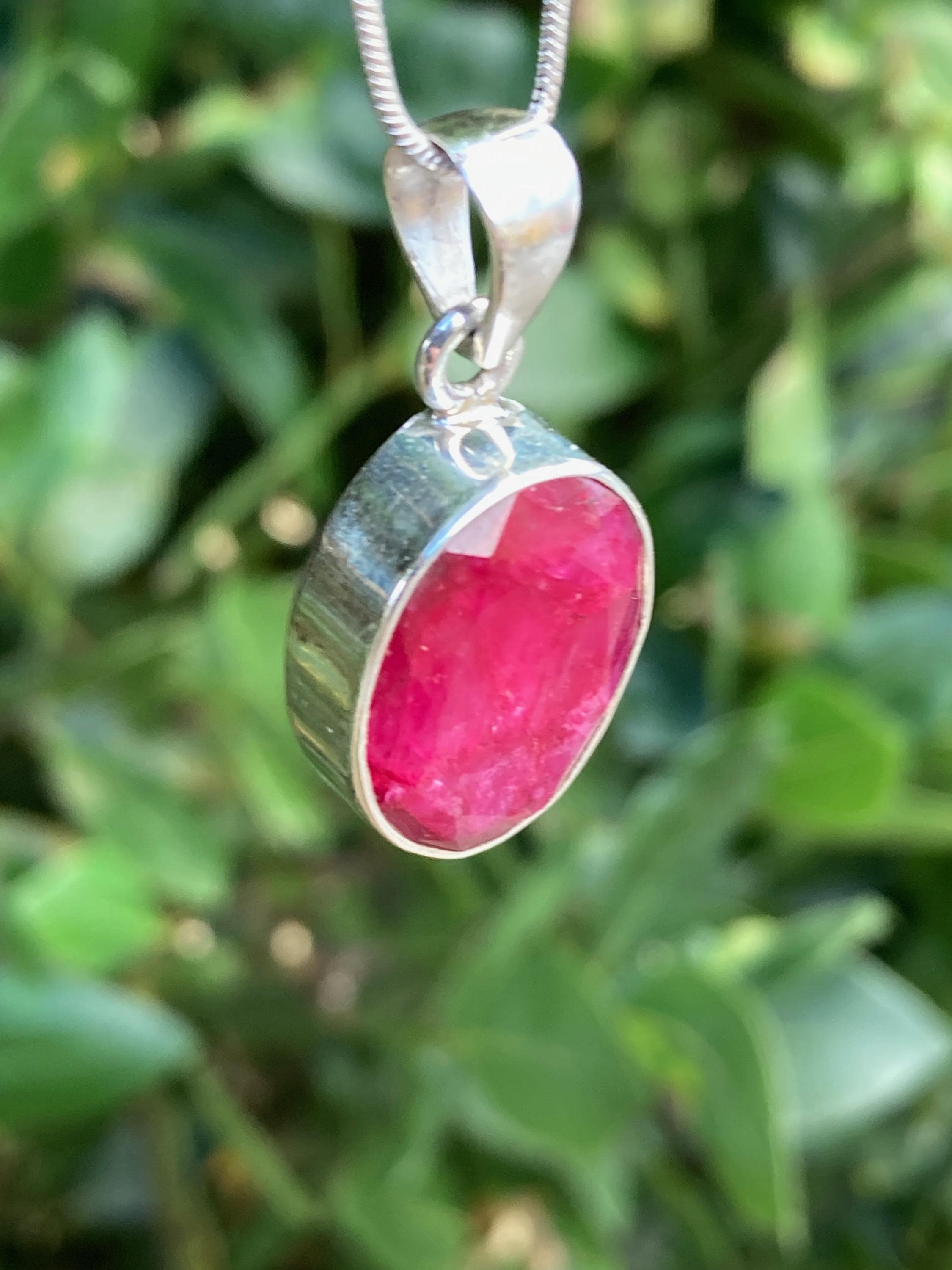 Raw Ruby 925 Sterling Silver Oval Pendant