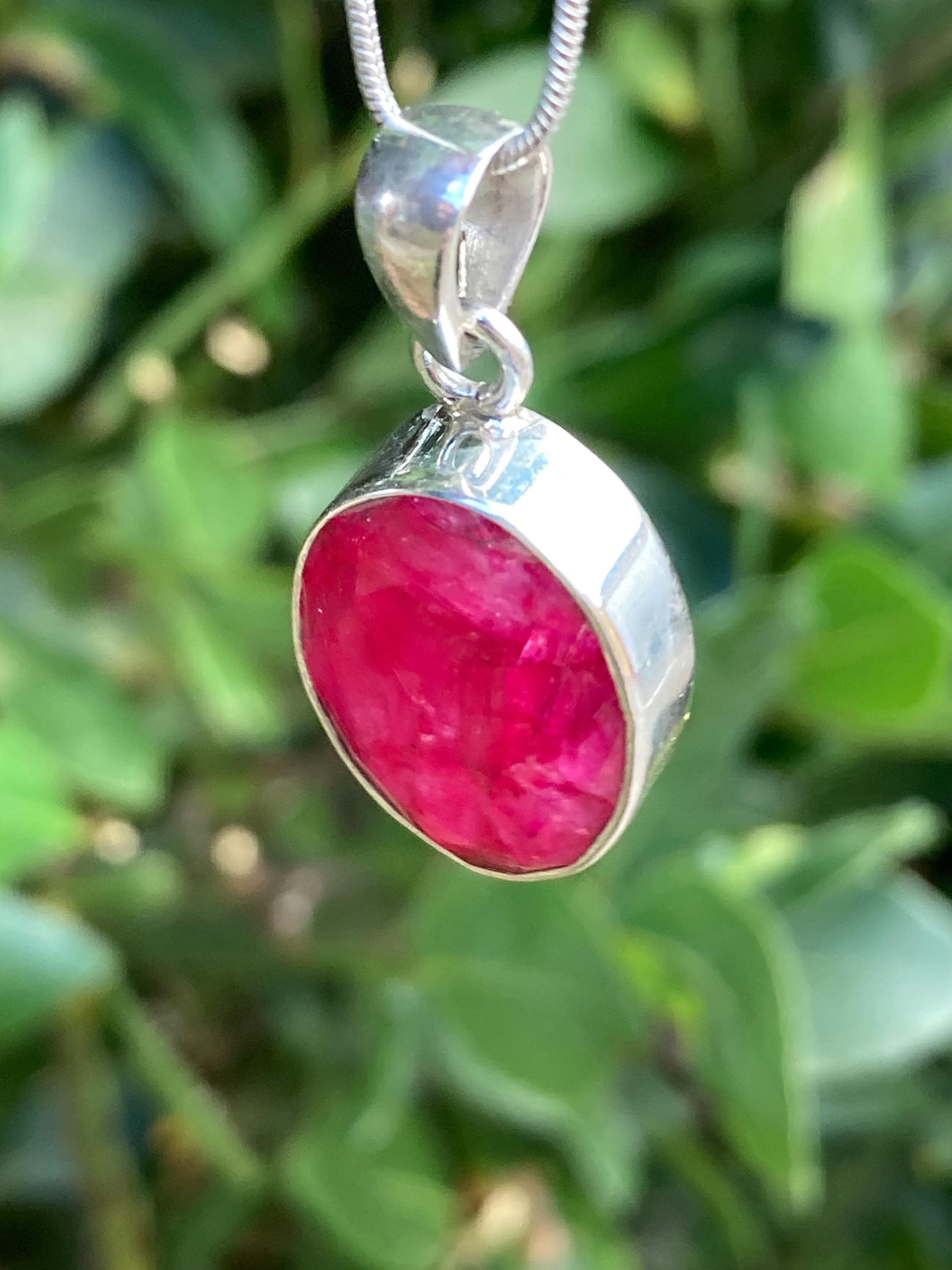 Raw Ruby 925 Sterling Silver Oval Pendant