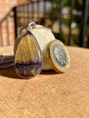 Rare Blue John Pendant, Teardrop 30mm x 18mm, Sterling Silver, Derbyshire UK