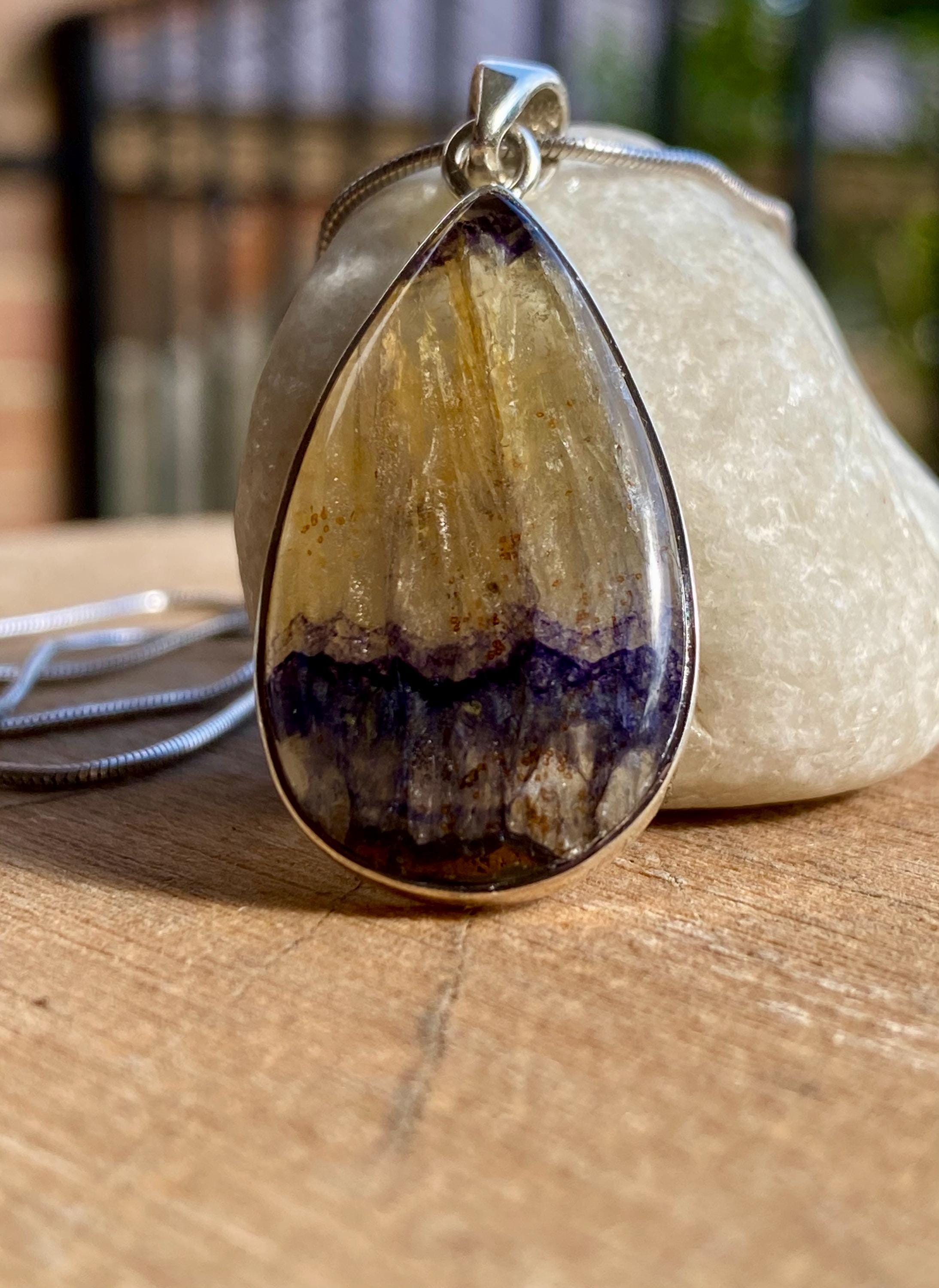 Rare Blue John Pendant, Teardrop 30mm x 18mm, Sterling Silver, Derbyshire UK