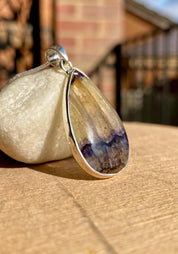 Rare Blue John Pendant, Teardrop 30mm x 18mm, Sterling Silver, Derbyshire UK