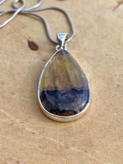 Rare Blue John Pendant, Teardrop 30mm x 18mm, Sterling Silver, Derbyshire UK