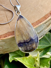 Rare Blue John Pendant, Teardrop 30mm x 18mm, Sterling Silver, Derbyshire UK