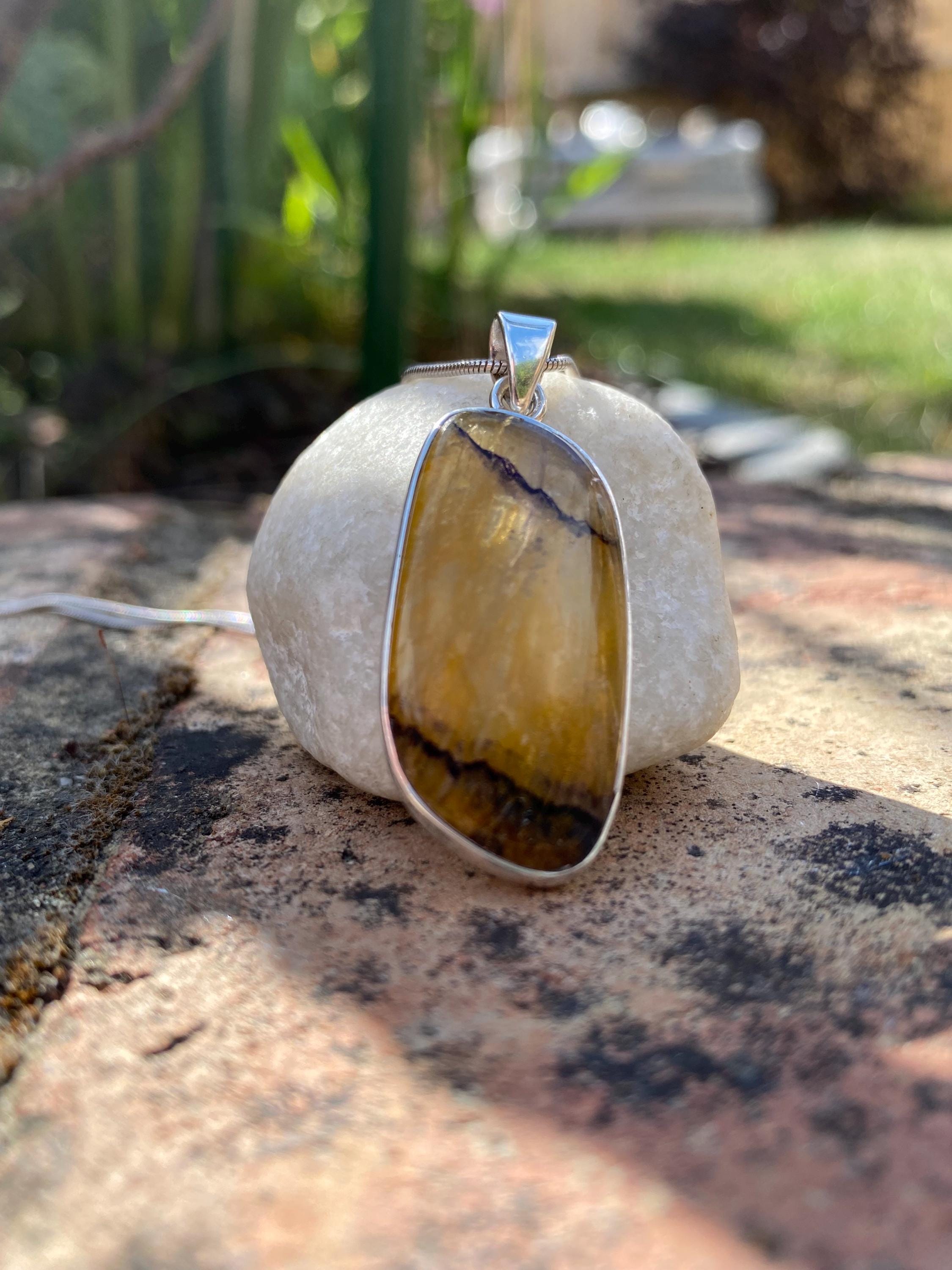 Rare Blue John Pendant, Rectangle 32mm x 15mm, Sterling Silver, Derbyshire UK