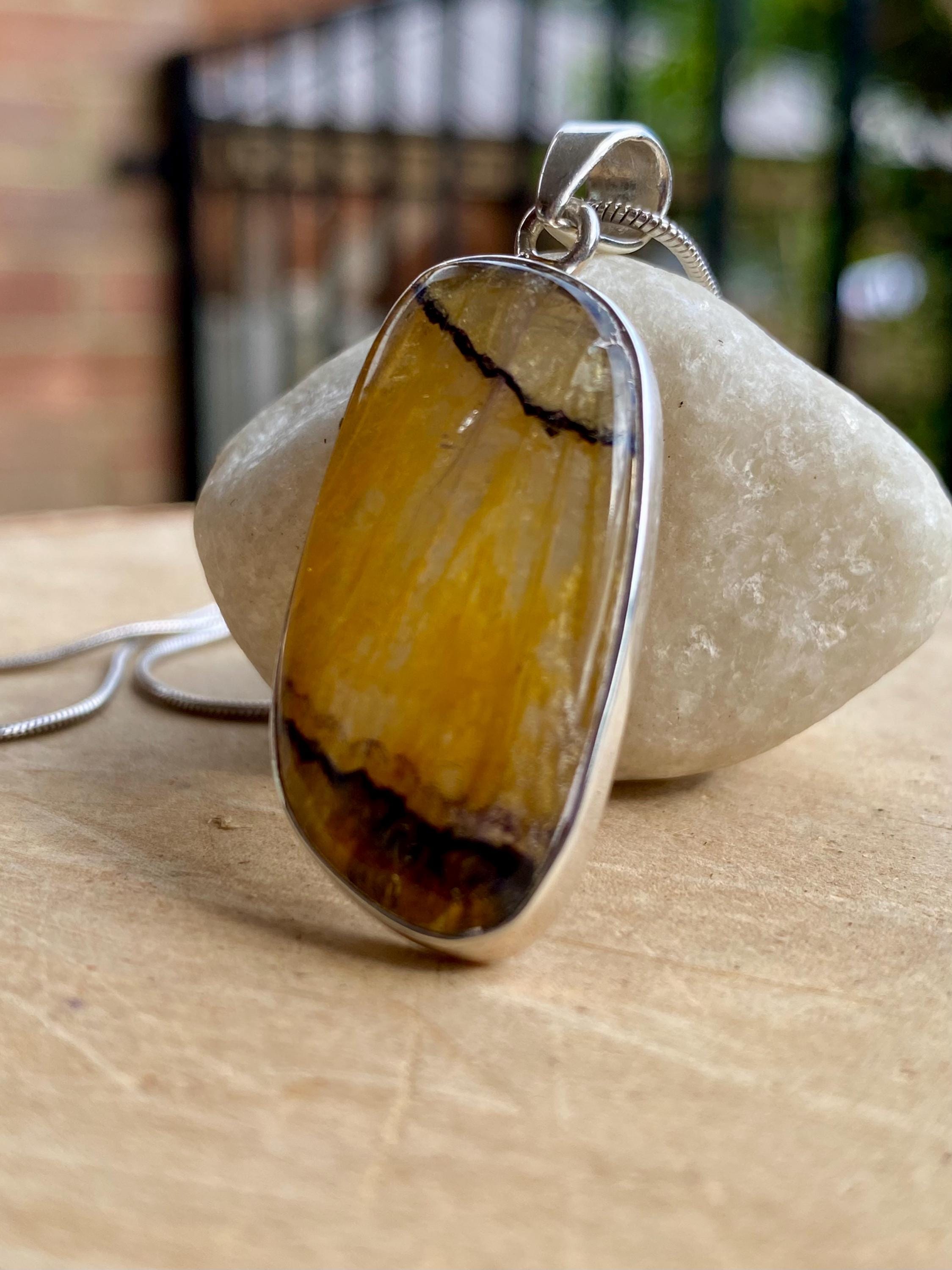 Rare Blue John Pendant, Rectangle 32mm x 15mm, Sterling Silver, Derbyshire UK