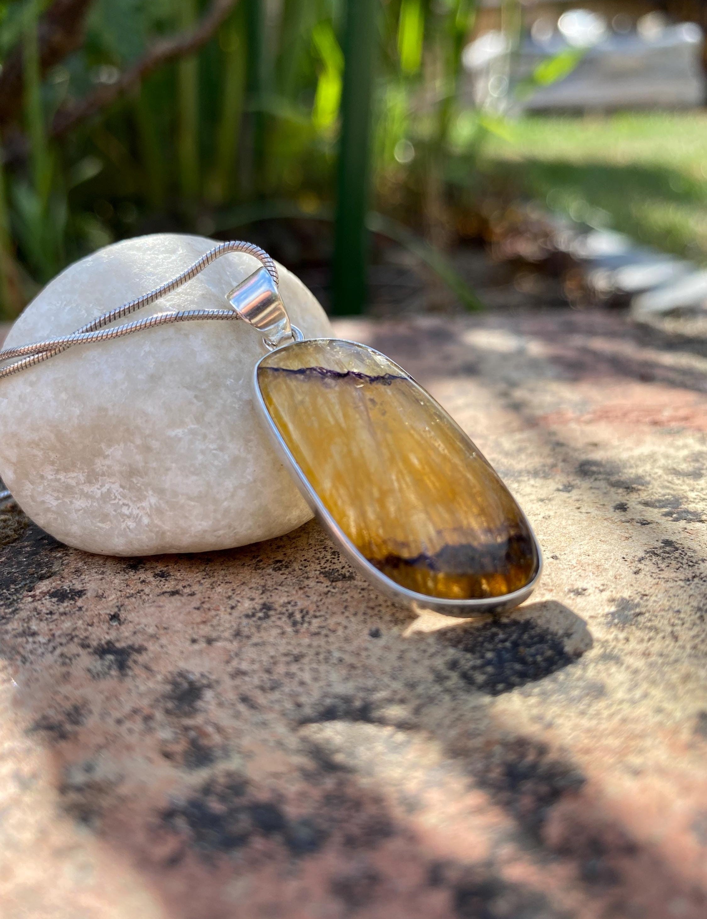 Rare Blue John Pendant, Rectangle 32mm x 15mm, Sterling Silver, Derbyshire UK