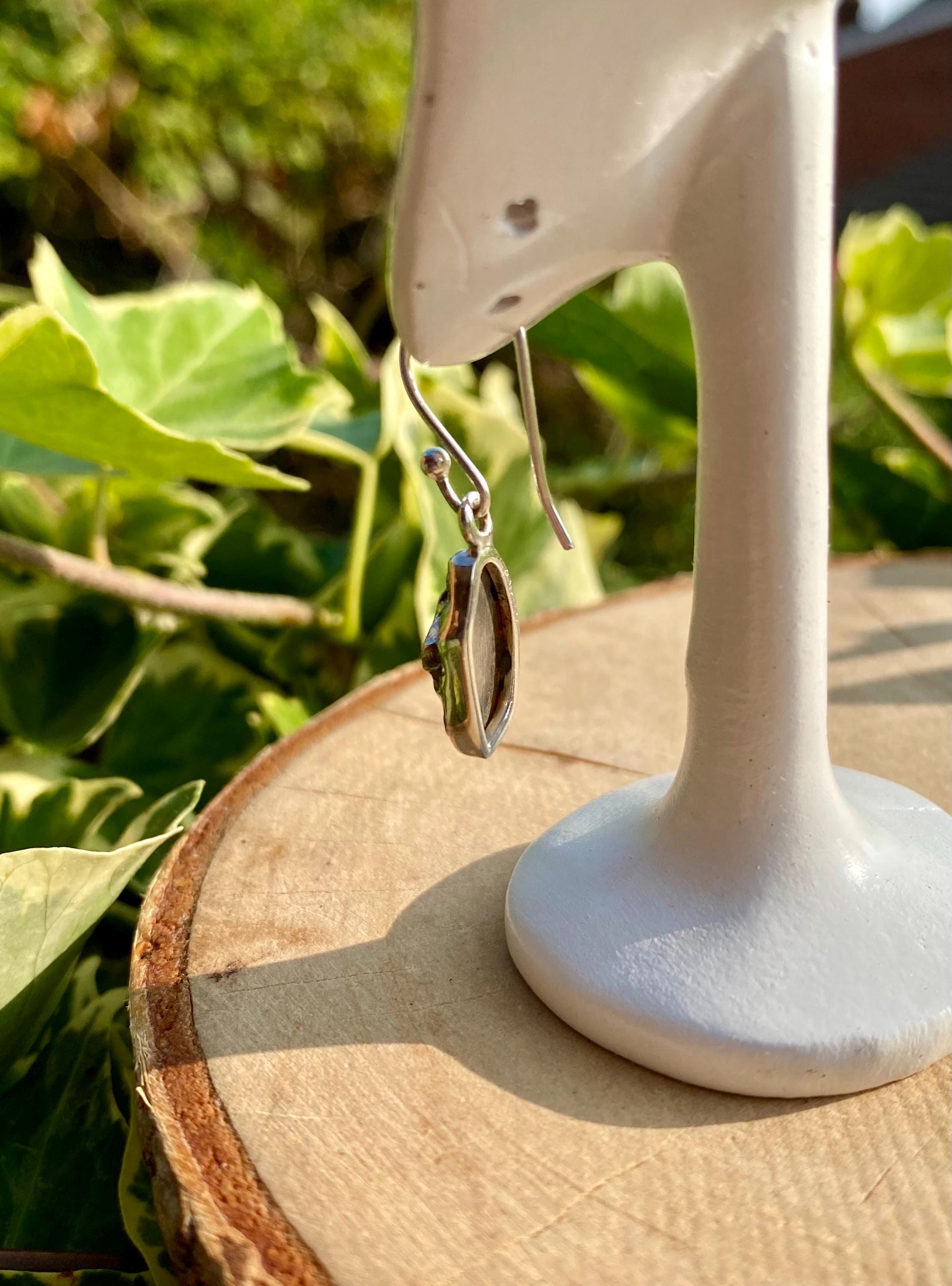 Meteorite Dangle Earrings: Sterling Silver Hexagon - Handmade Galaxy Jewellery