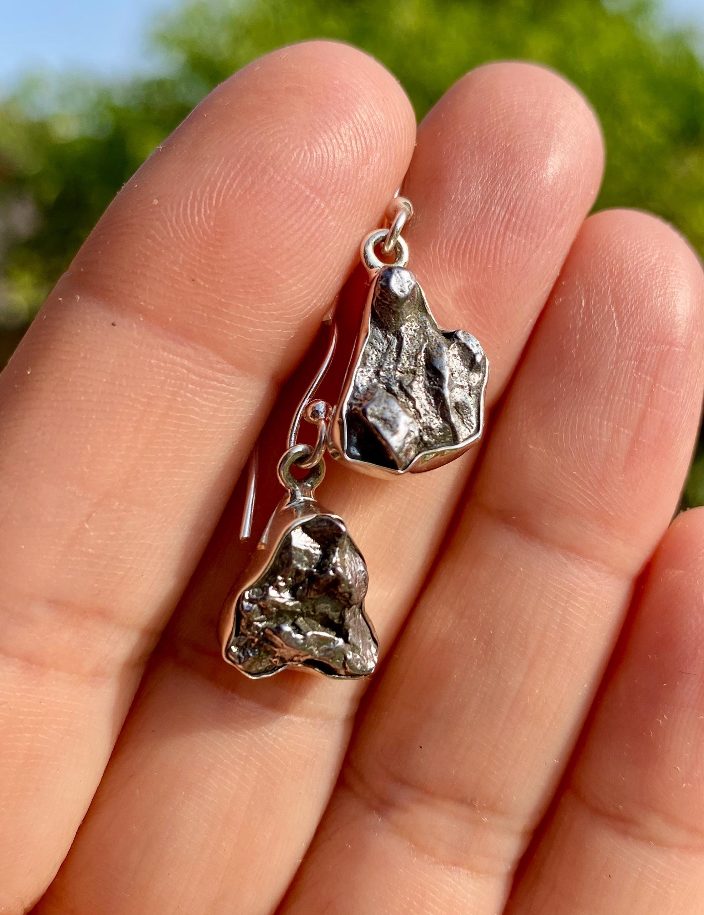 Meteorite Campo Del Cielo and Silver Dangle Earrings