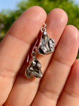 Campo Del Cielo Meteorite Dangle Earrings: Handmade Sterling Silver Bezel Setting