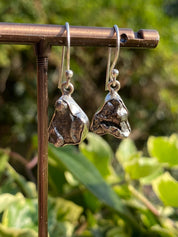 Campo Del Cielo Meteorite Dangle Earrings: Handmade Sterling Silver Bezel Setting