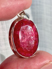Raw Ruby 925 Sterling Silver Oval Pendant