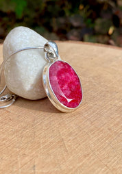 Raw Ruby 925 Sterling Silver Oval Pendant