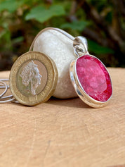 Raw Ruby 925 Sterling Silver Oval Pendant