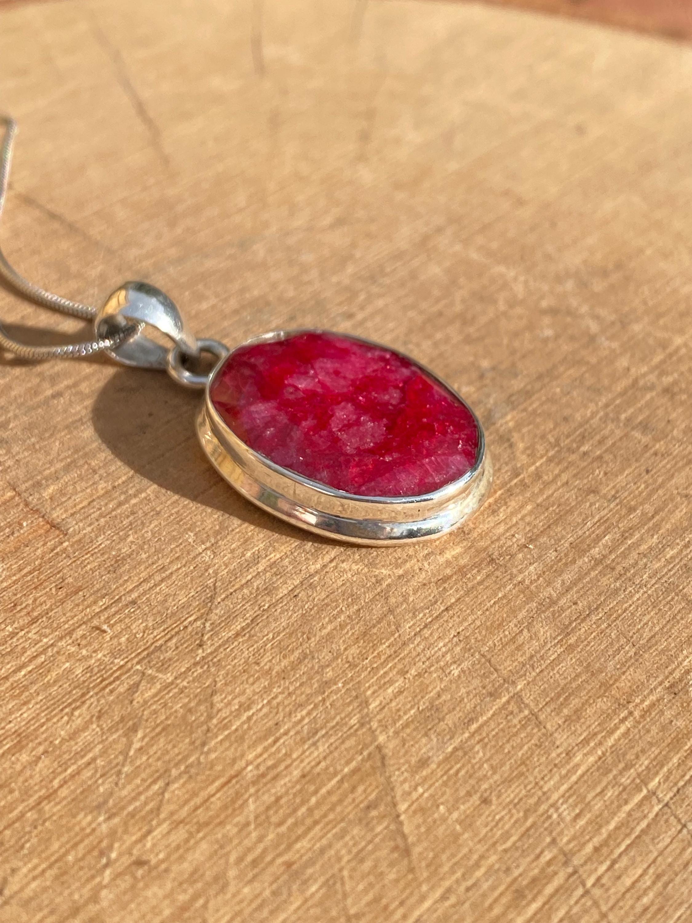 Raw Ruby 925 Sterling Silver Oval Pendant