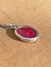 Raw Ruby 925 Sterling Silver Oval Pendant