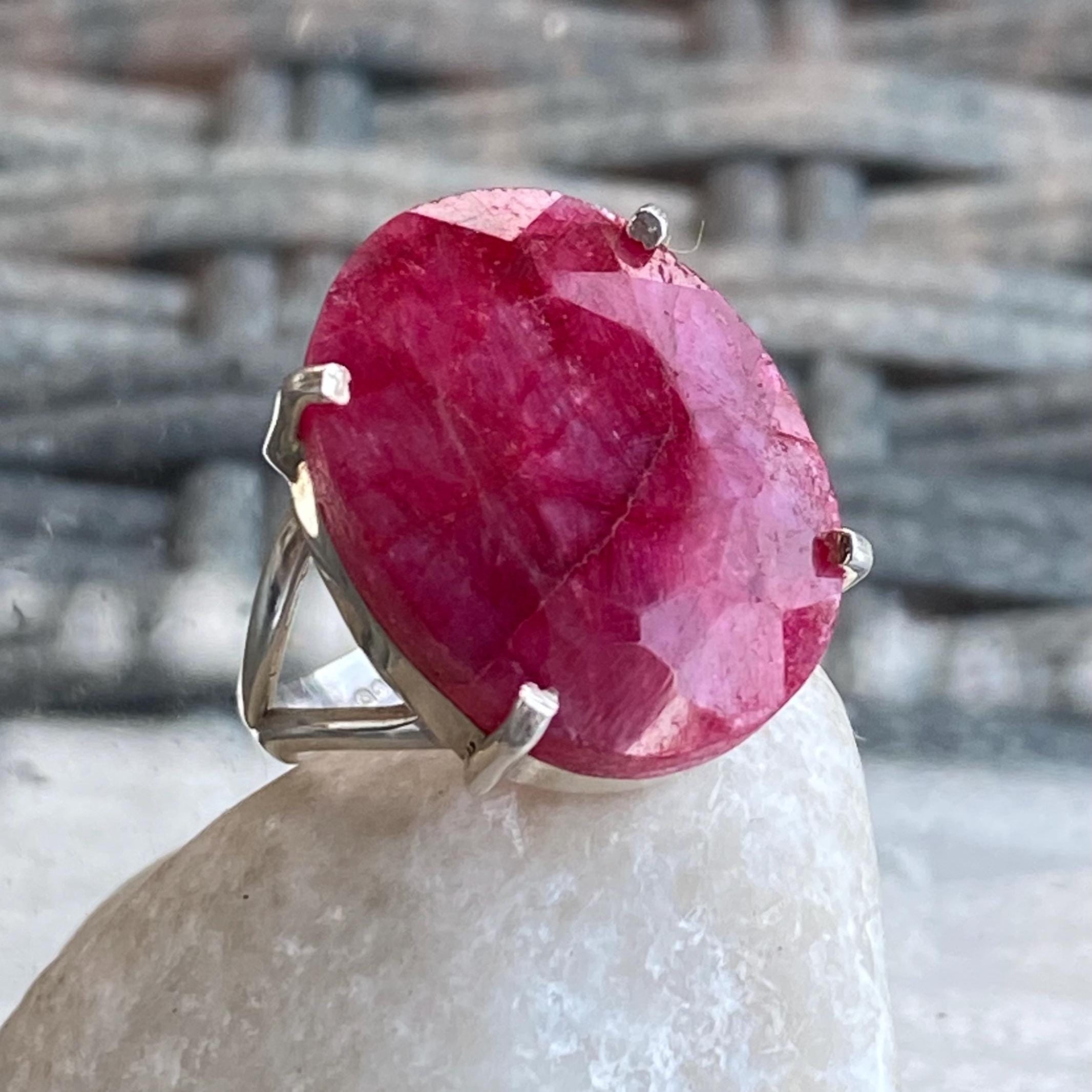 Oval Raw Ruby 925 Sterling Silver Oval Ring