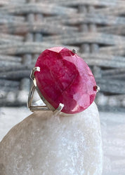 Oval Raw Ruby 925 Sterling Silver Oval Ring