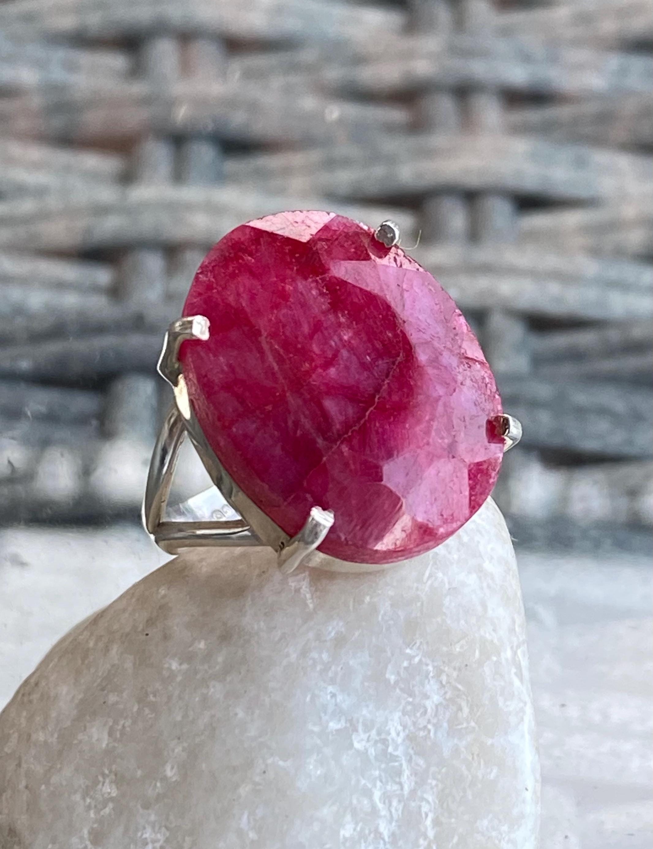 Oval Raw Ruby 925 Sterling Silver Oval Ring