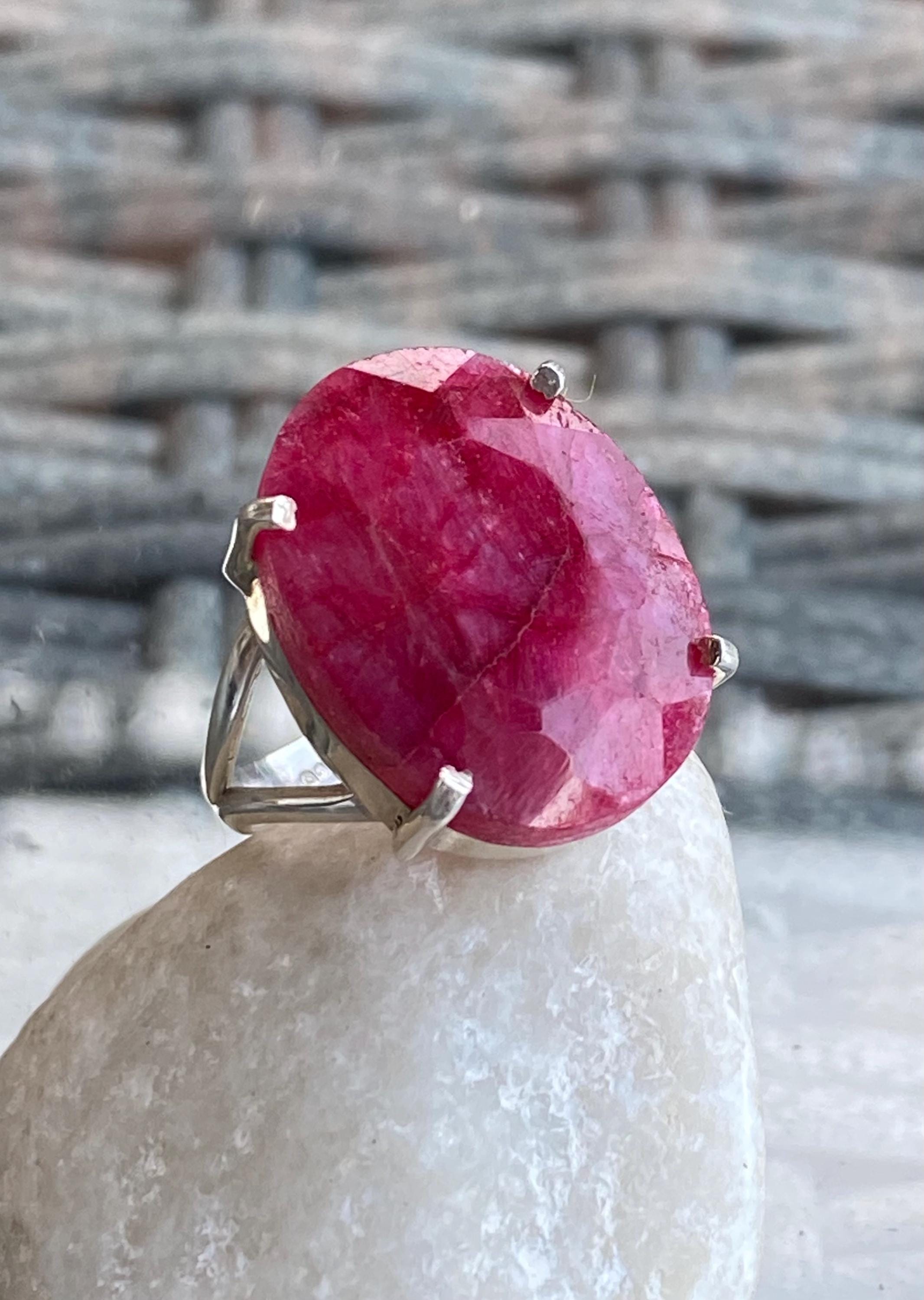 Oval Raw Ruby 925 Sterling Silver Oval Ring
