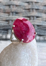 Oval Raw Ruby 925 Sterling Silver Oval Ring