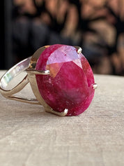 Oval Raw Ruby 925 Sterling Silver Oval Ring