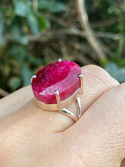 Oval Raw Ruby 925 Sterling Silver Oval Ring