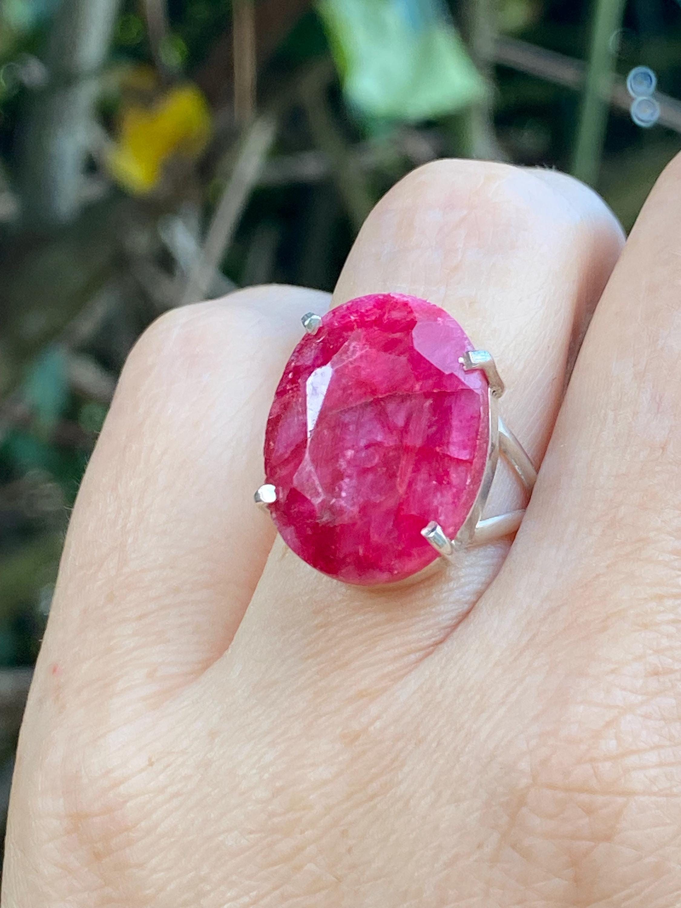 Oval Raw Ruby 925 Sterling Silver Oval Ring