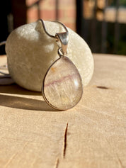 Blue John Teardrop Pendant: Sterling Silver, Handmade Derbyshire Gemstone