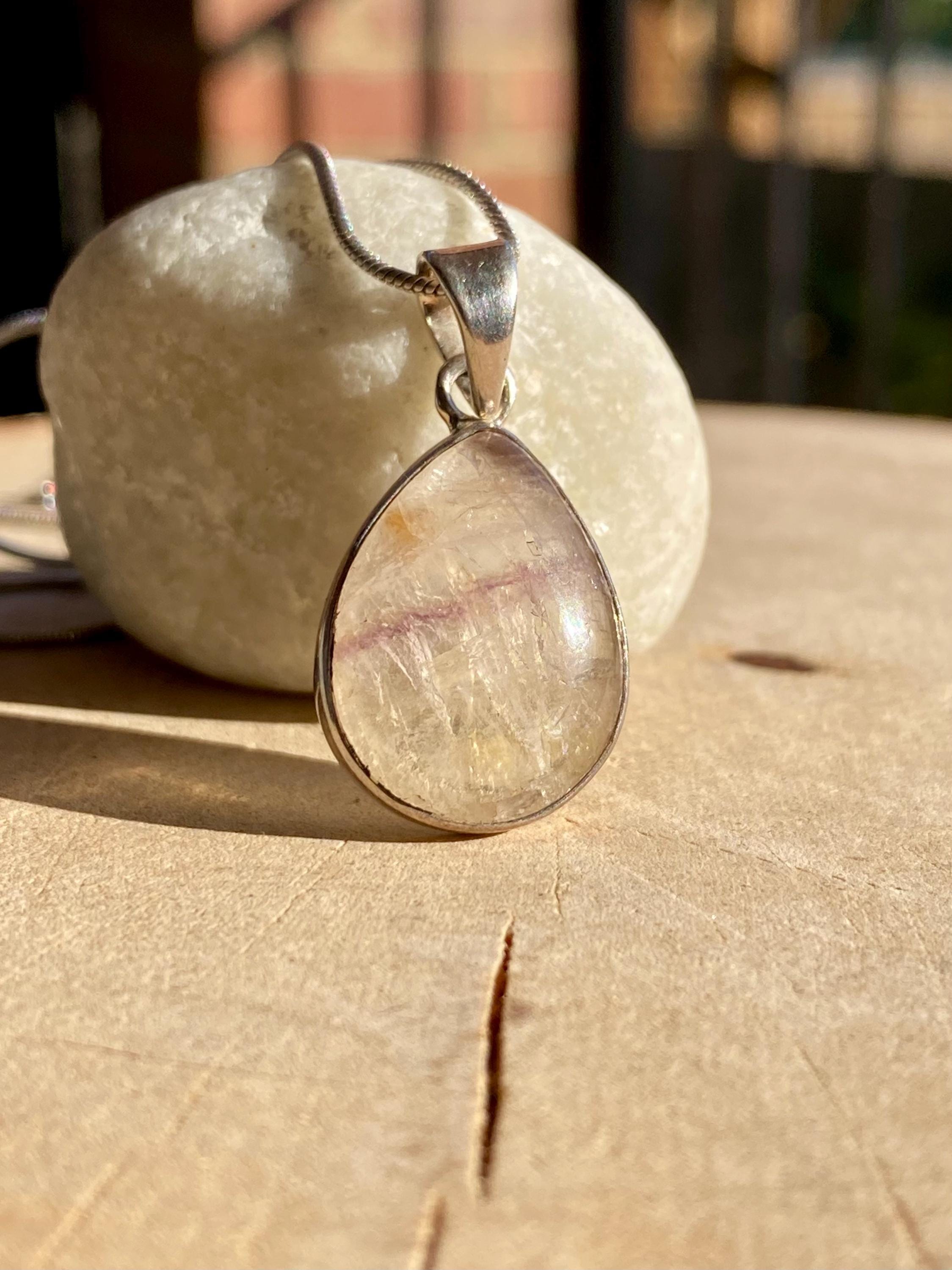 Blue John Teardrop Pendant: Sterling Silver, Handmade Derbyshire Gemstone