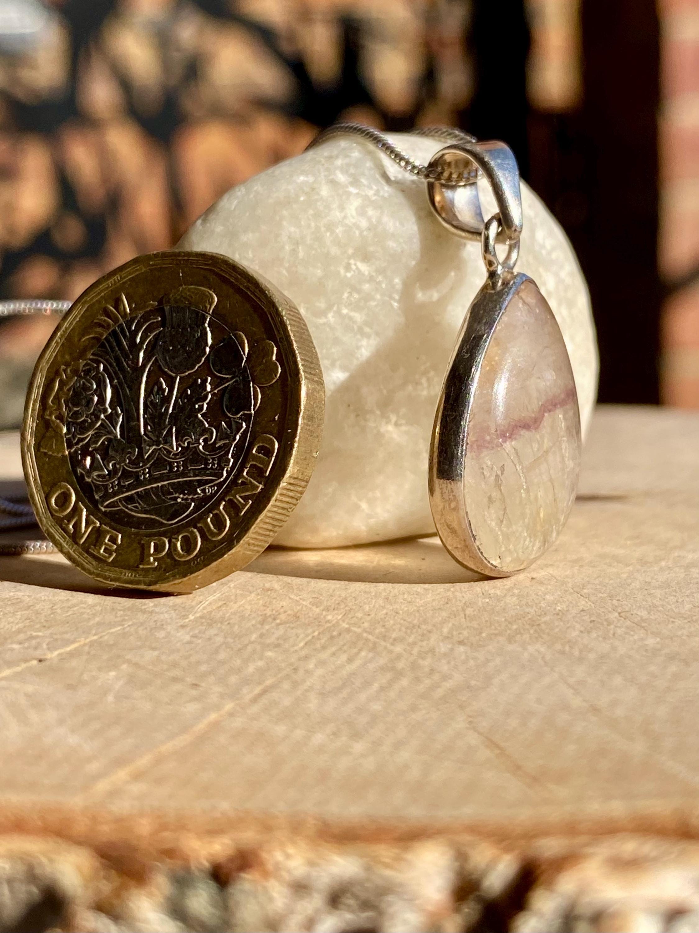 Blue John Teardrop Pendant: Sterling Silver, Handmade Derbyshire Gemstone