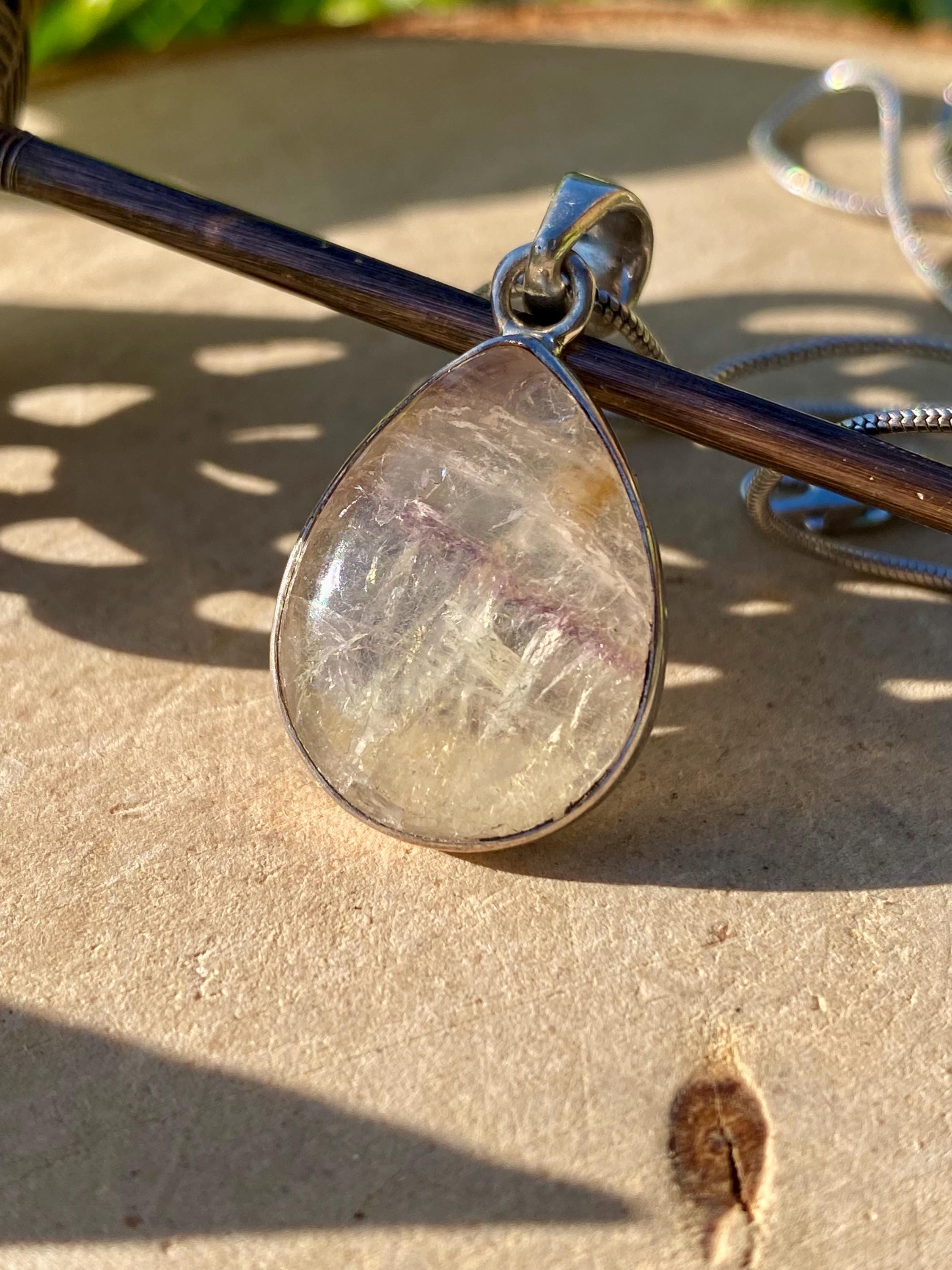 Blue John Teardrop Pendant: Sterling Silver, Handmade Derbyshire Gemstone