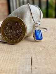 Blue Kyanite Pendant, Emerald Cut 10mm x 7mm 925 Sterling Silver, Handmade UK gift
