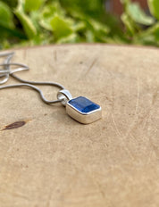 Blue Kyanite Pendant, Emerald Cut 10mm x 7mm 925 Sterling Silver, Handmade UK gift