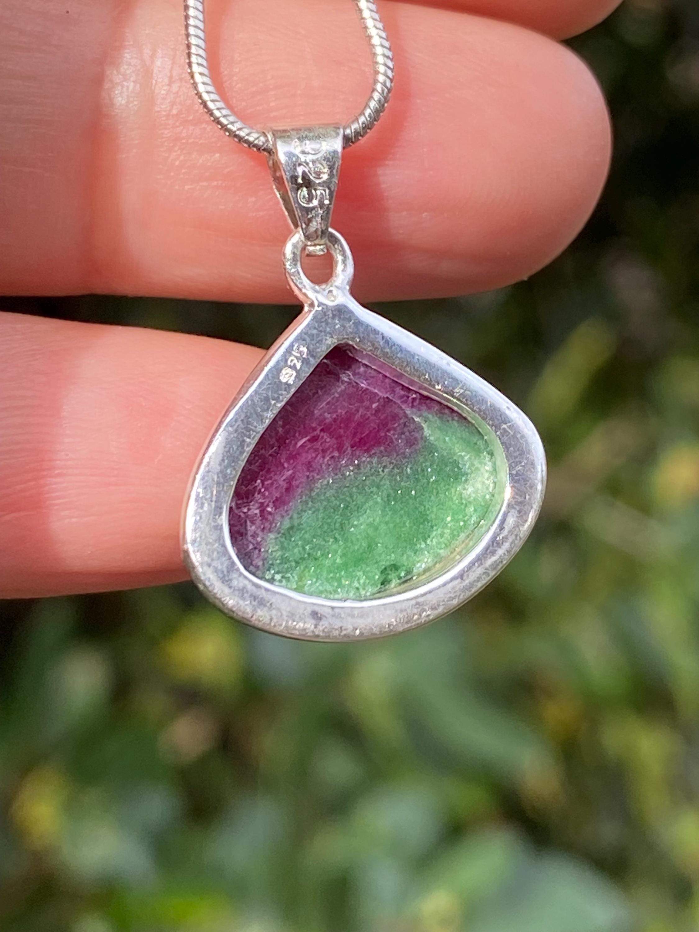 Teardrop African Ruby Pendant: Sterling Silver Necklace, July Birthstone