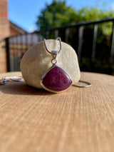 Teardrop African Ruby Pendant: Sterling Silver Necklace, July Birthstone