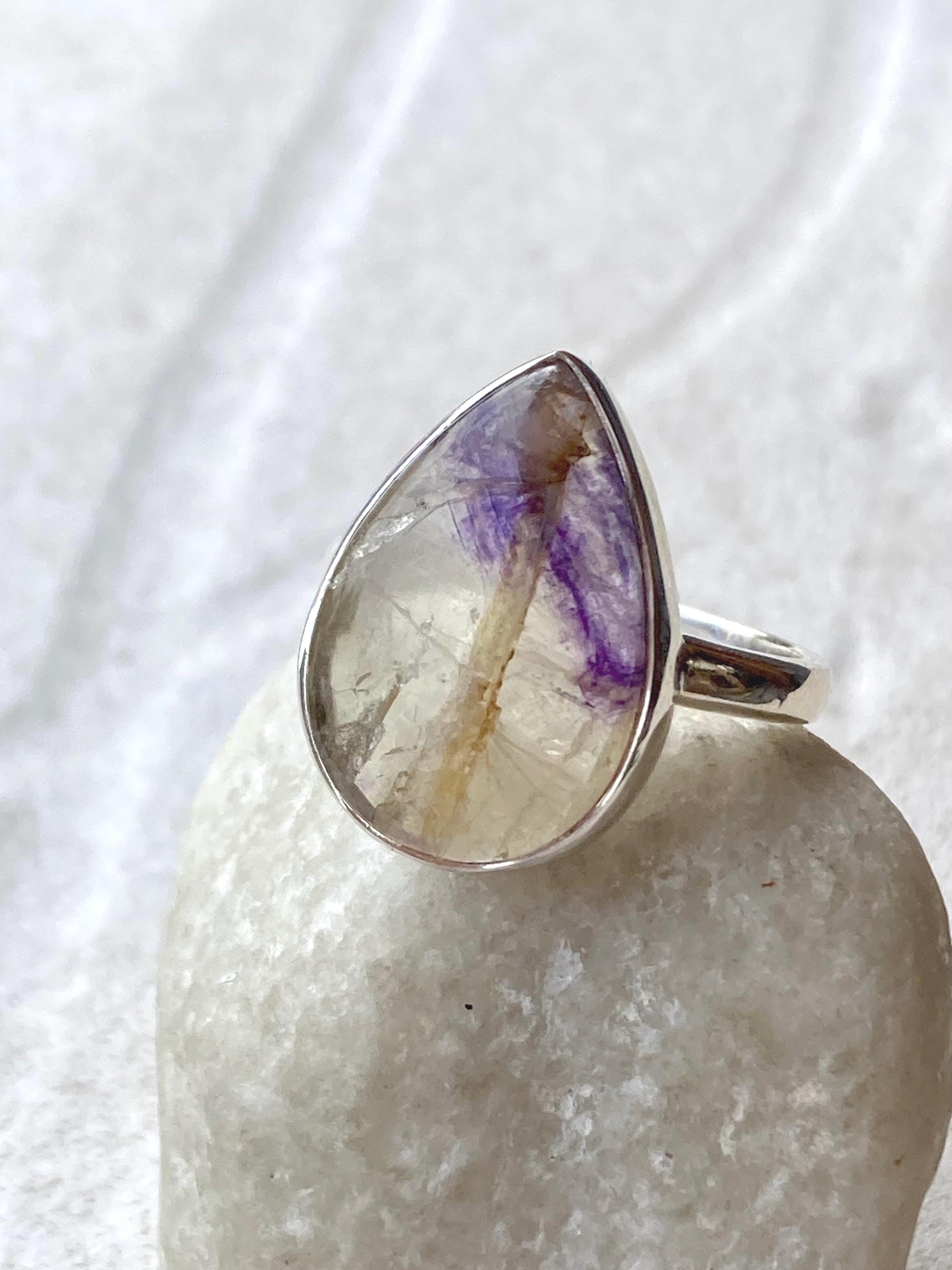 Blue John Teardrop Ring: 925 Sterling Silver, Handmade Derbyshire Gemstone