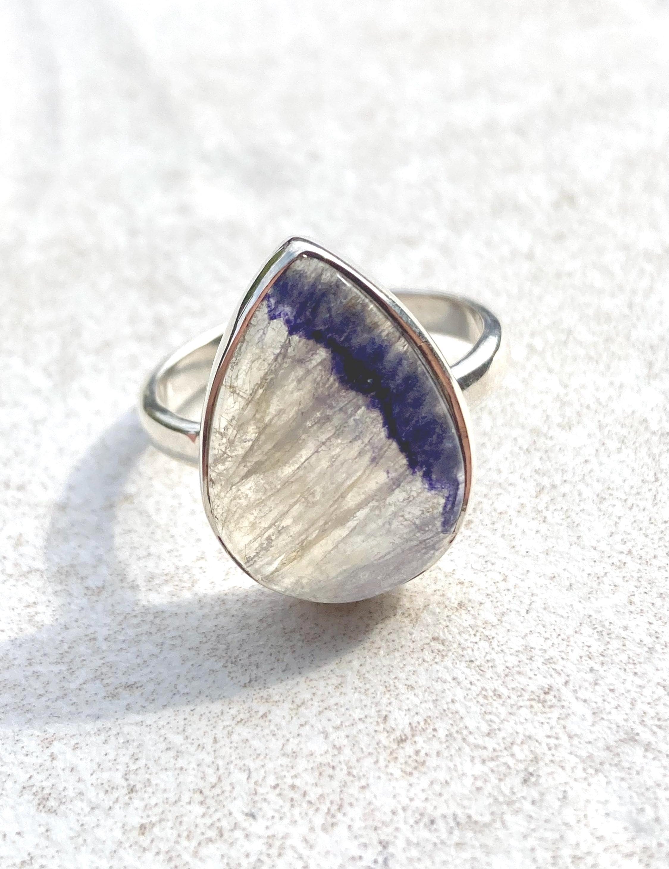 Blue John Teardrop Ring: Sterling Silver, Handmade UK Jewelry