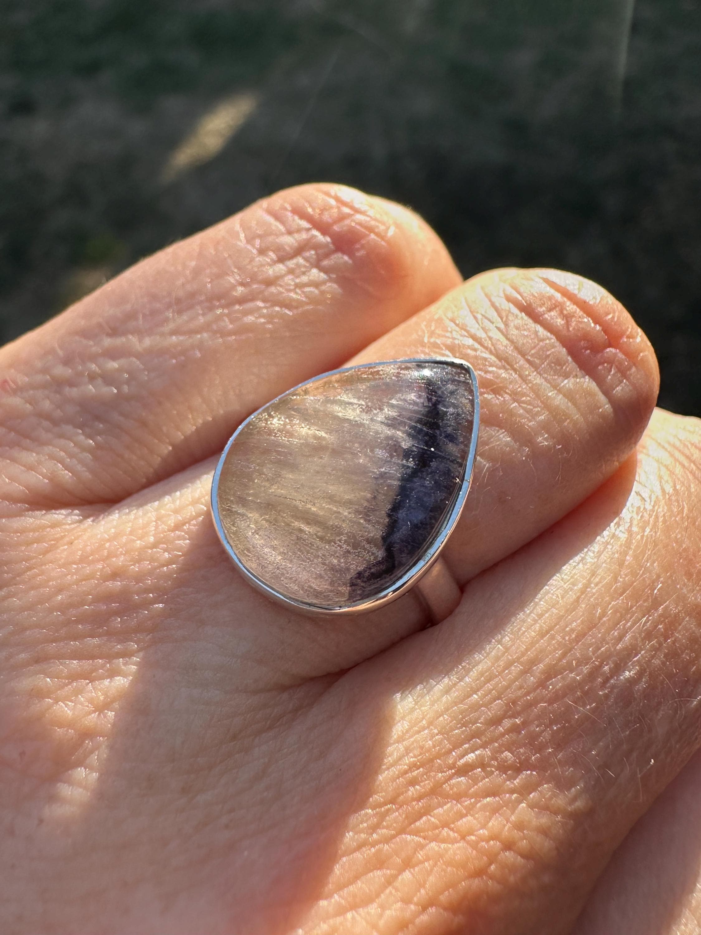 Blue John Teardrop Ring: Sterling Silver, Handmade UK Jewelry